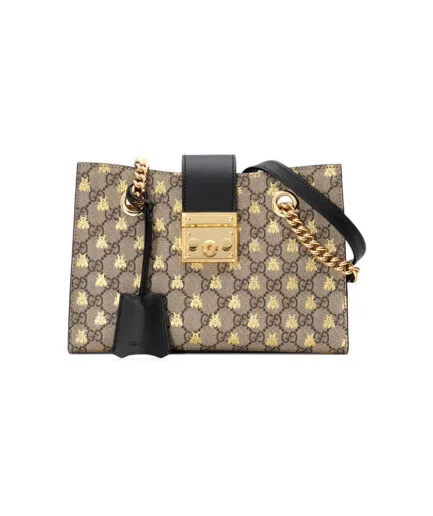 GG Padlock small GG bees shoulder bag